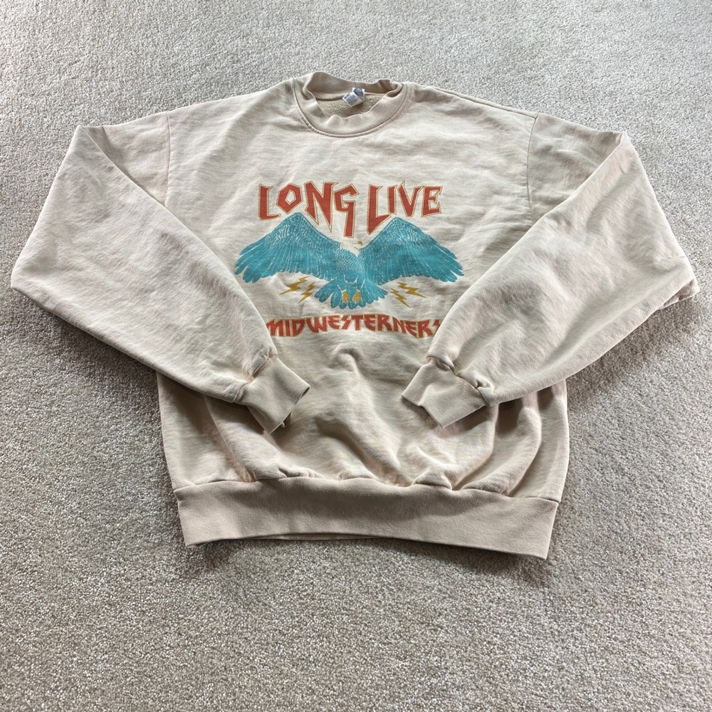 Los Angeles Apparel Sweatshirt Mens‎ Medium Tan Long Live Midwesterners Crewneck